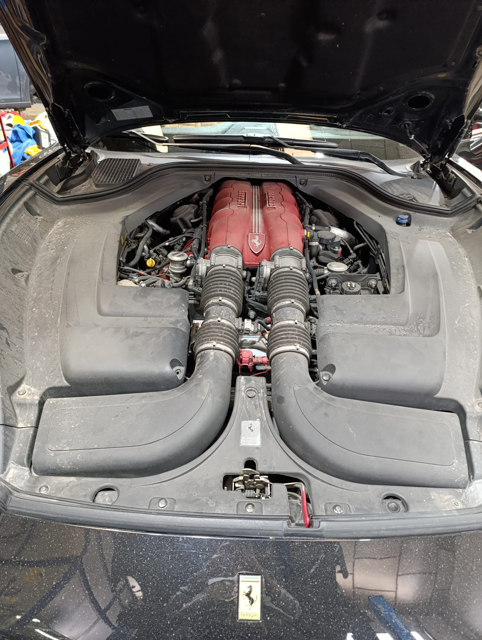 Vano motor Ferrari limpio y detallado después